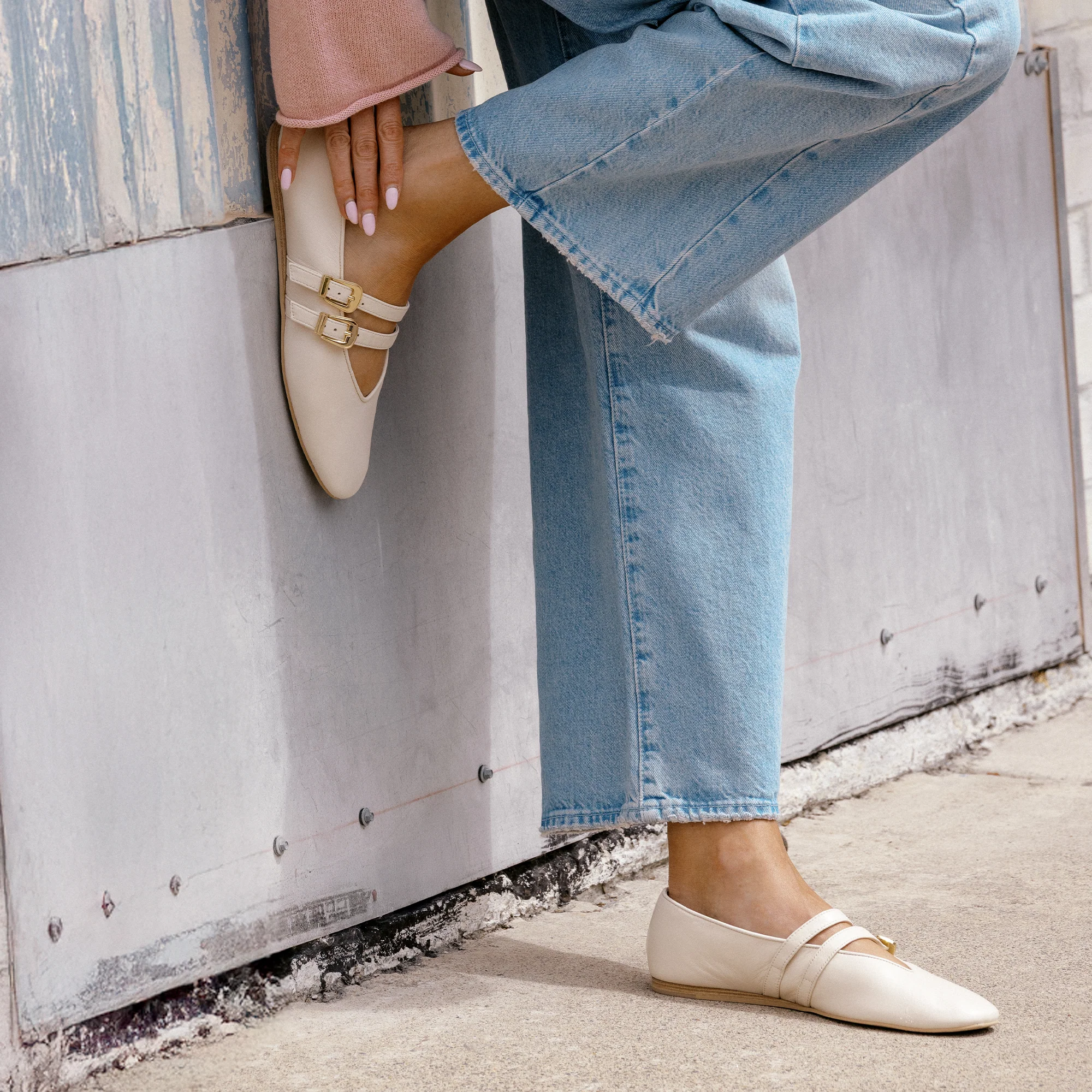 BAYLEE BALLET FLATS IVORY LEATHER - Image 6
