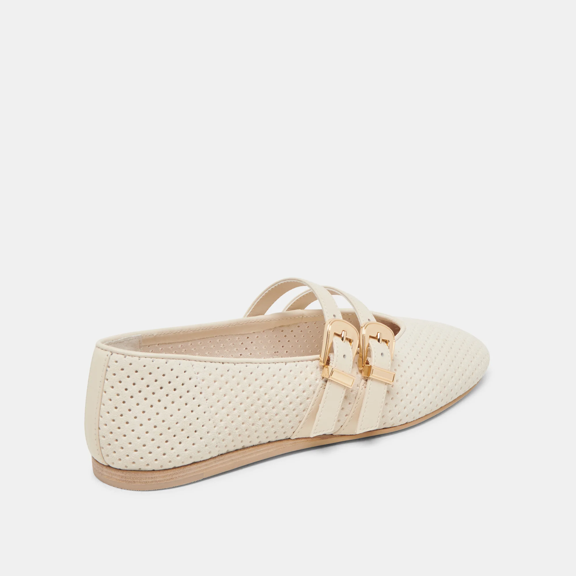 BAYLEE WIDE BALLET FLATS BONE PERFORATED SUEDE - Image 3