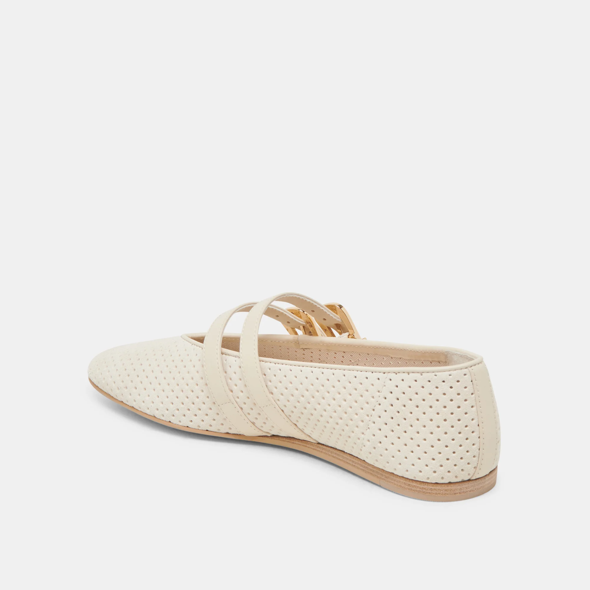 BAYLEE WIDE BALLET FLATS BONE PERFORATED SUEDE - Image 5