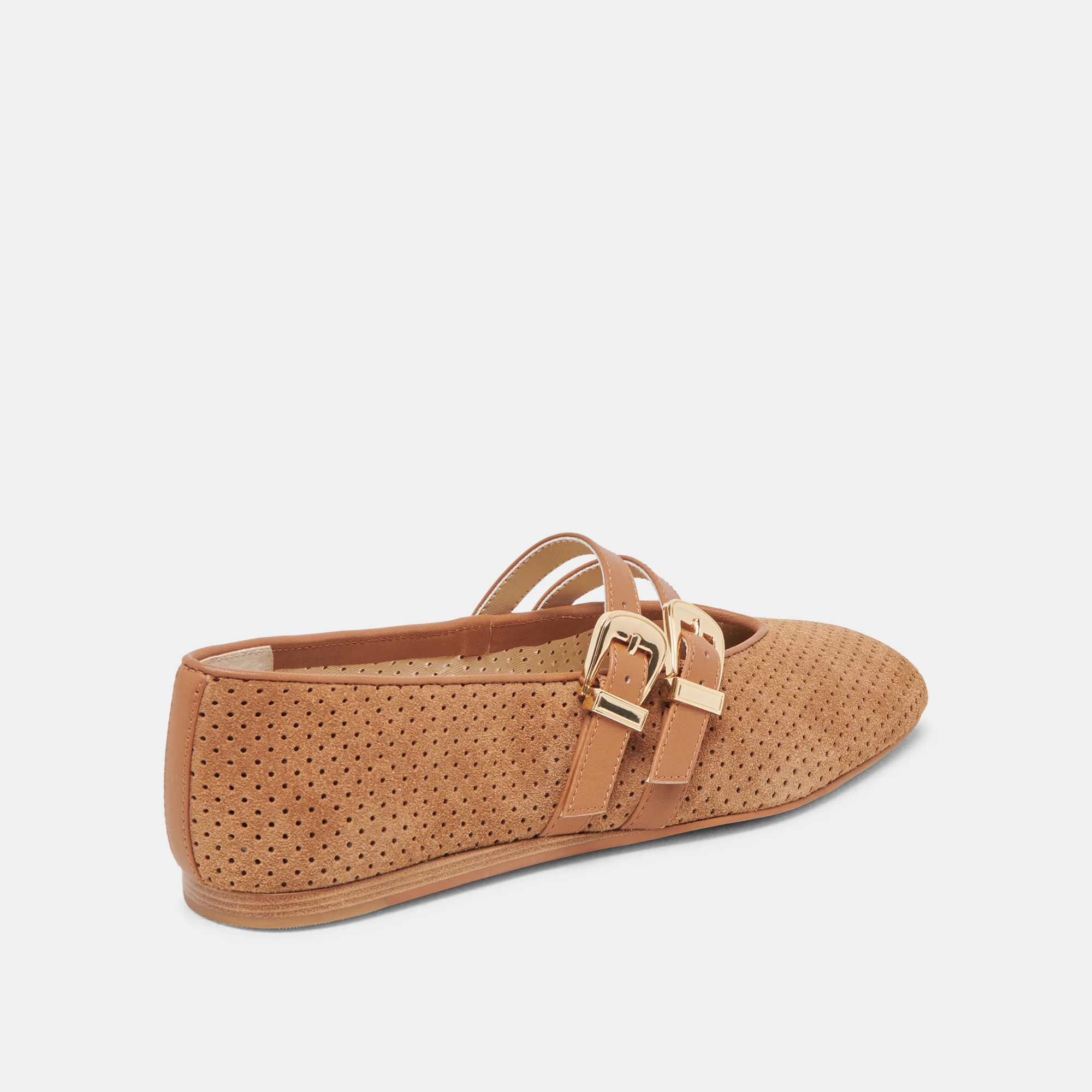 BAYLEE WIDE BALLETS FLATS PECAN PERFORATED SUEDE - Image 3