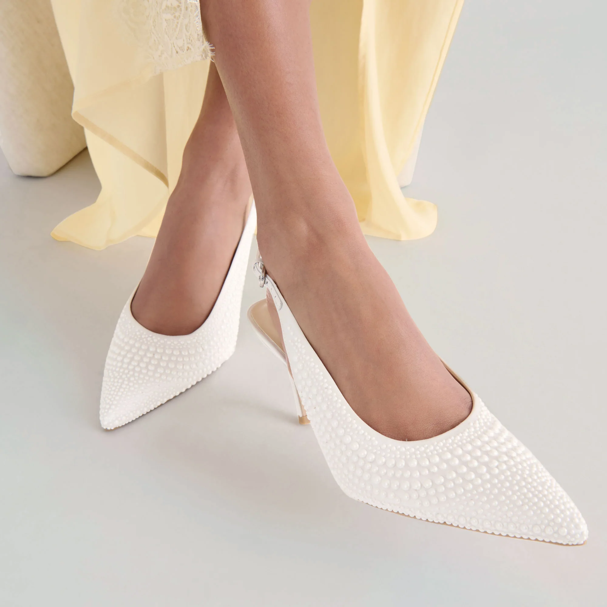 ELASI PEARL HEELS TRUE WHITE SATIN - Image 4