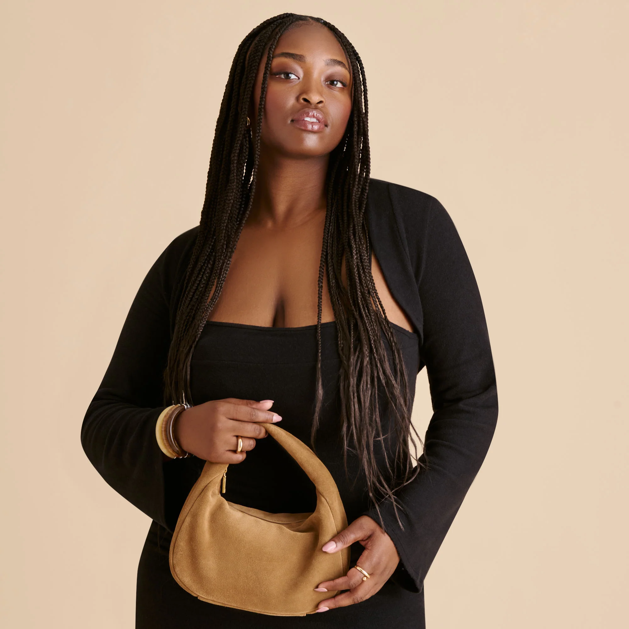 FRANKIE HANDBAG BROWN SUEDE - Image 4
