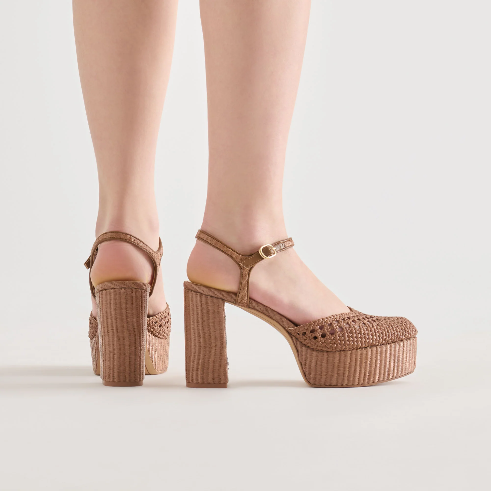 GERO HEELS MID BROWN WOVEN RAFFIA - Image 2