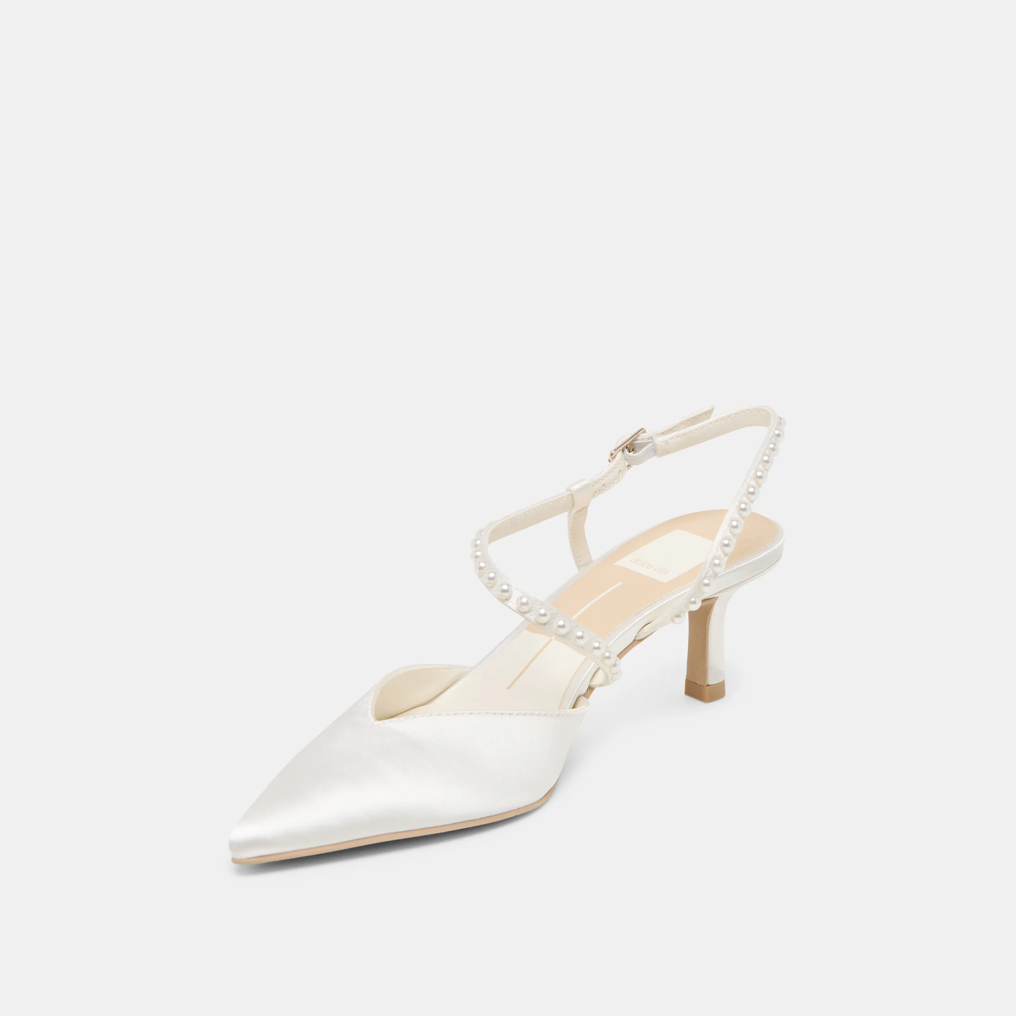 KAMRA PEARL MID HEELS TRUE WHITE SATIN - Image 7