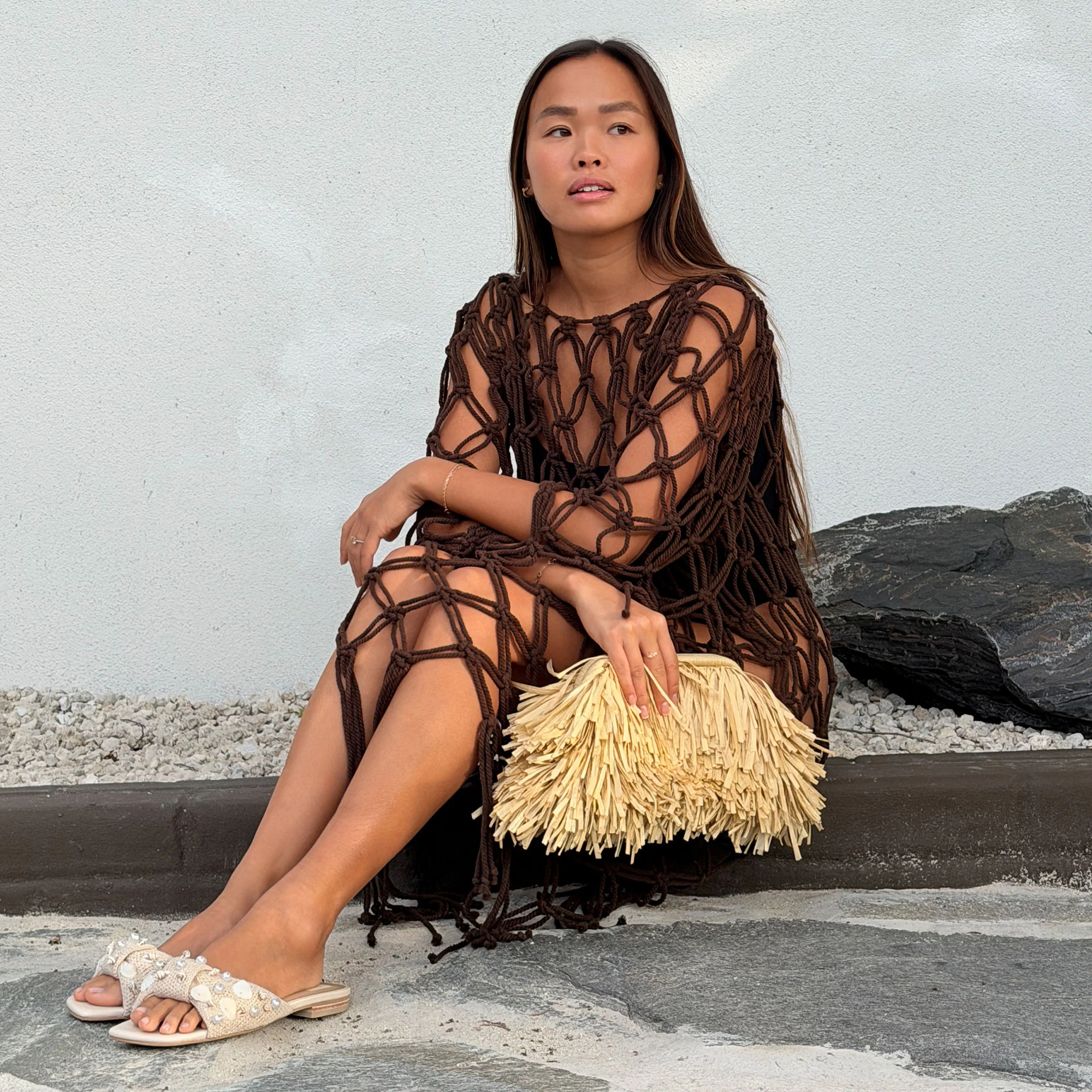 LIZZA SANDALS OATMEAL BEADED RAFFIA - Image 3