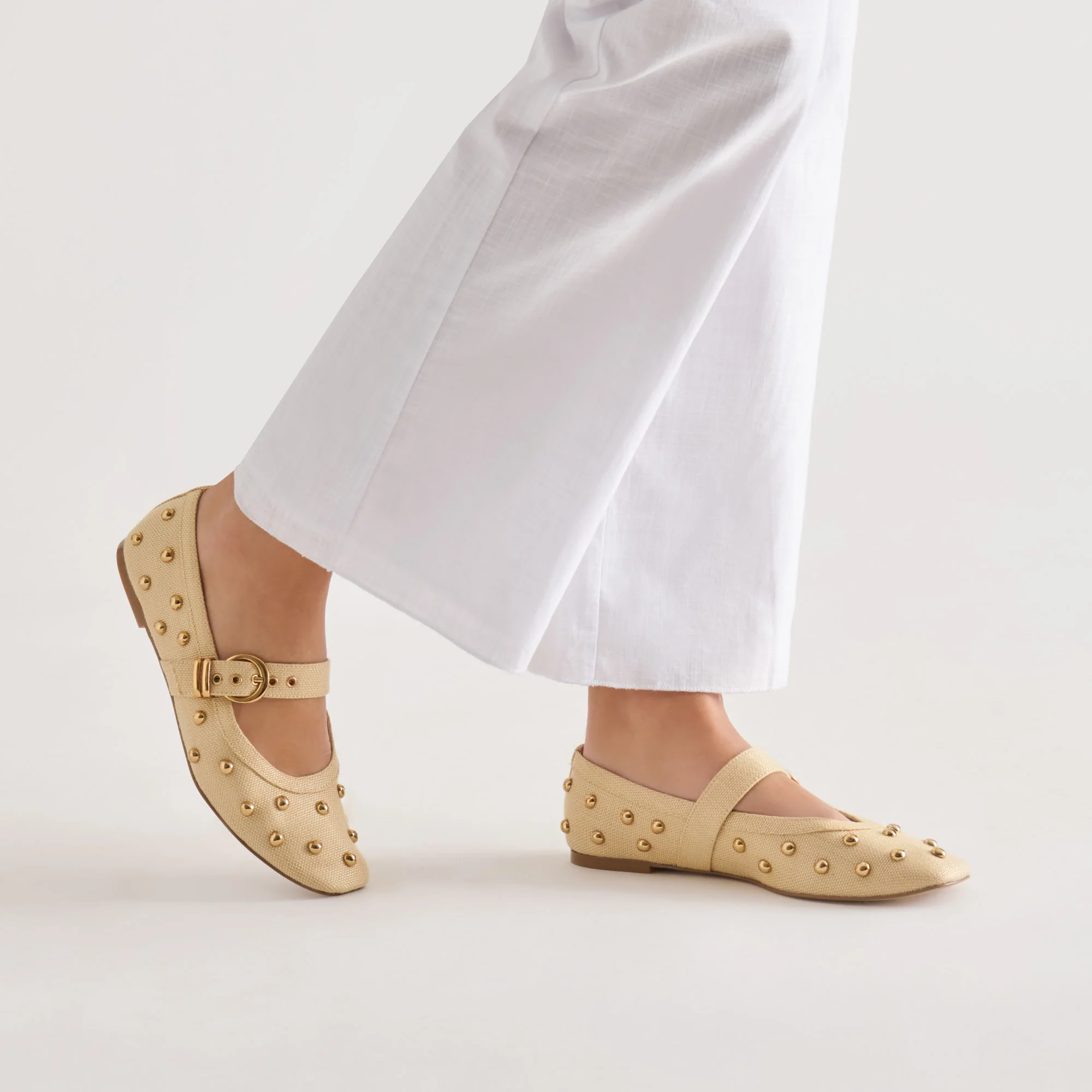 MIKEL STUD BALLET FLATS LT NATURAL RAFFIA - Image 6