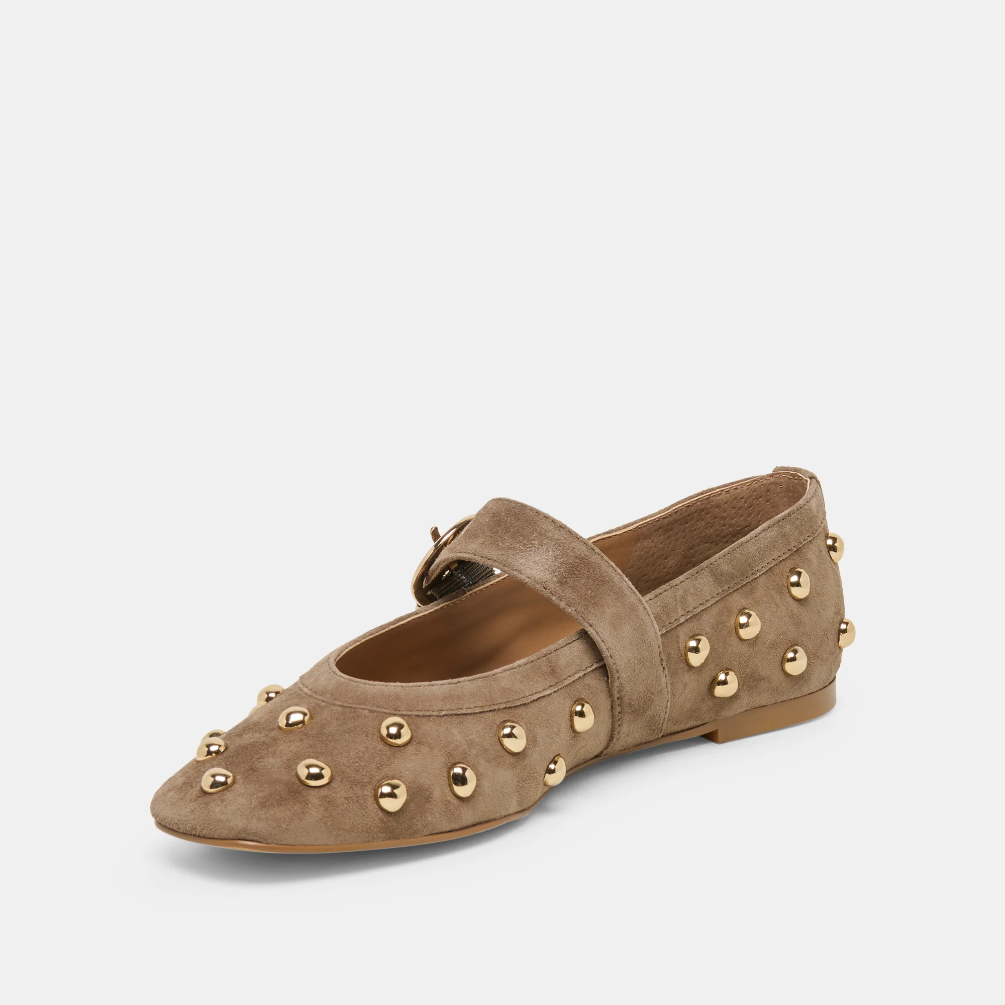MIKEL STUD BALLET FLATS OLIVE SUEDE - Image 4