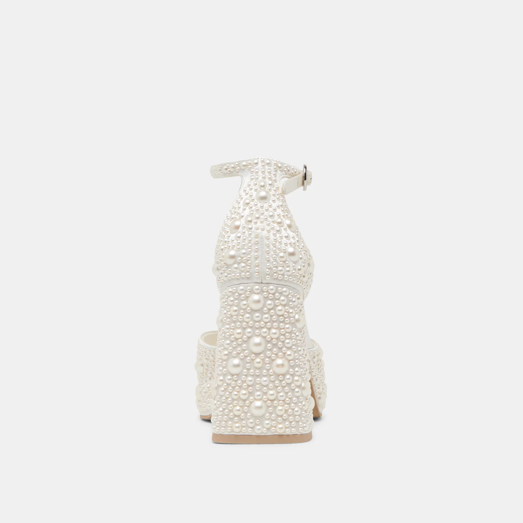 PANDRO PEARL WIDE HEELS TRUE WHITE SATIN - Image 7