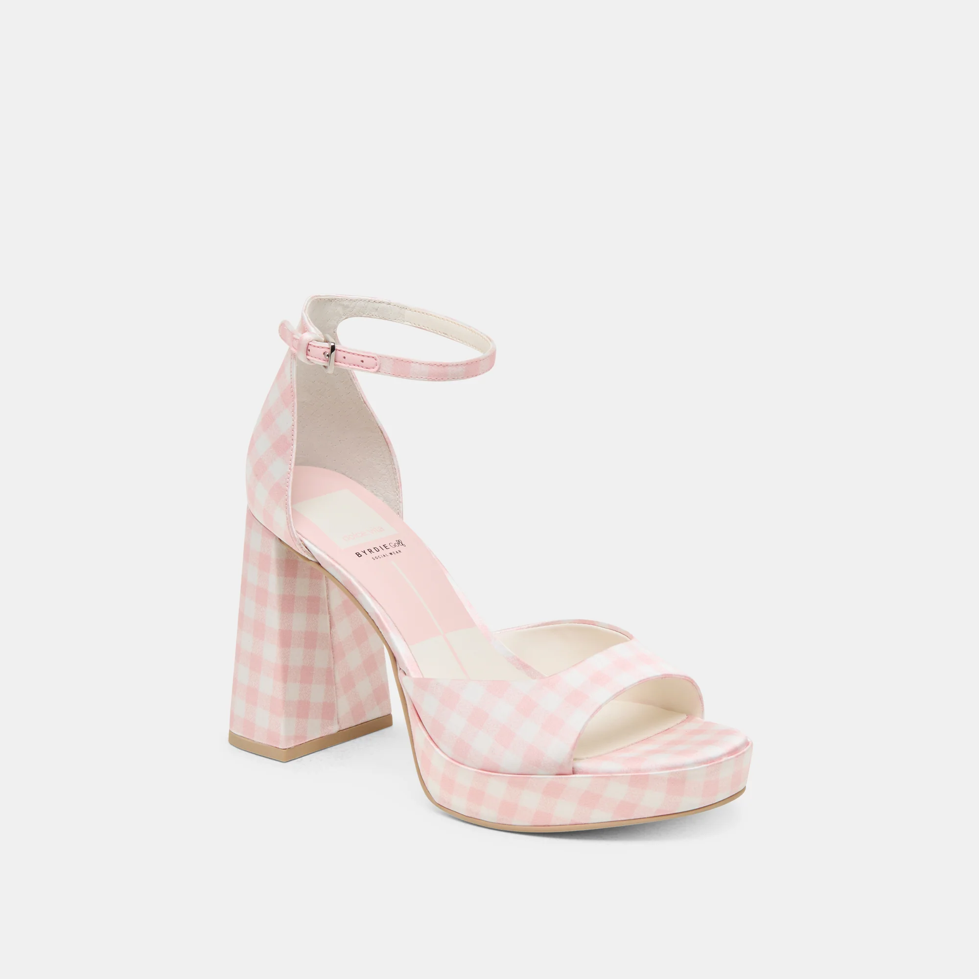 PANDRO X BYRDIE GOLF WIDE HEELS PINK PLAID GINGHAM - Image 2