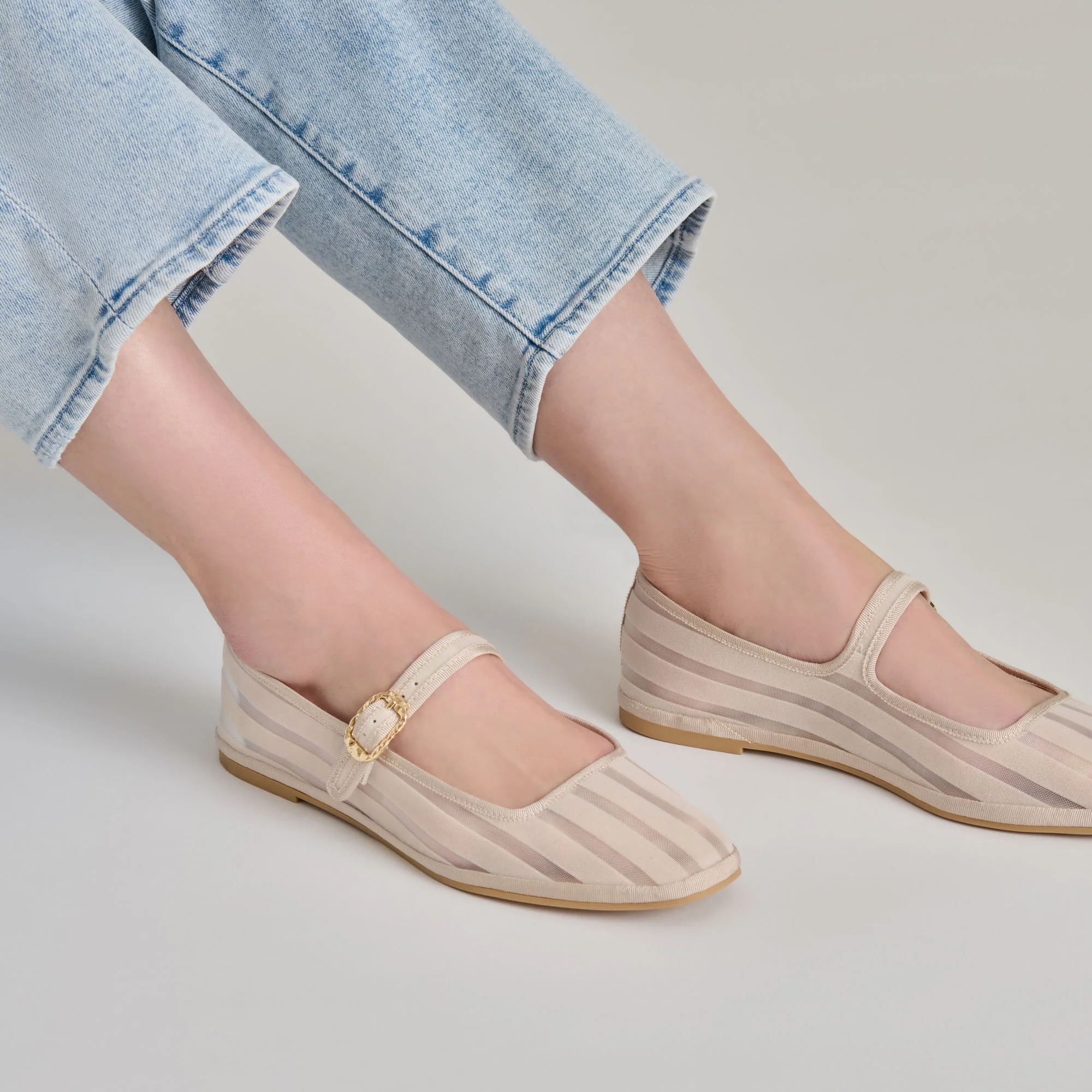 TAMEKA BALLET FLATS BONE STRIPE MESH - Image 4